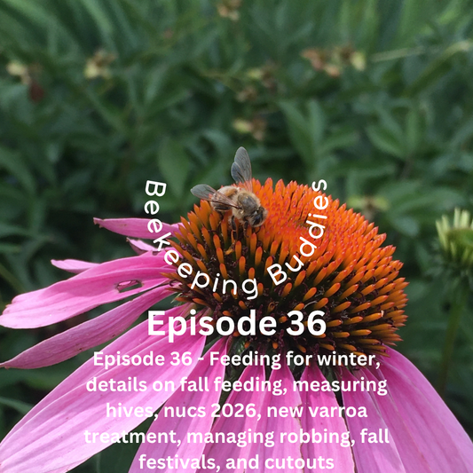 Episode 36 - Feeding for winter, details on fall feeding, measuring hives, nucs 2026, new varroa treatment, managing robbing, fall festivals, and cutouts